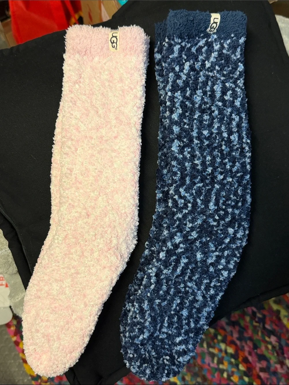 UGG Cozy Plush Crew Socks in Pink & Navy